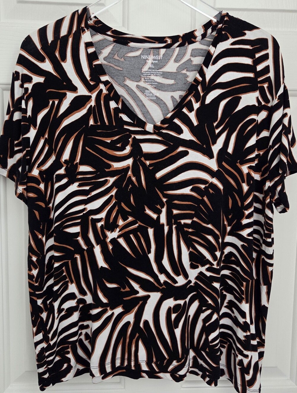 Nine West Soft Spun T-Shirt‎ Black Brown White Short Sleeve Top XL